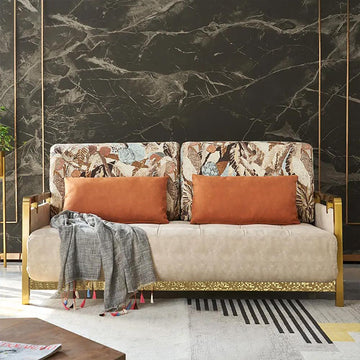 Modern King Convertible Sleeper Sofa Gold Metal Beige Upholstered Sofa Bed Pillow Included